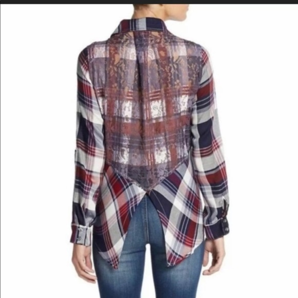 Sam Edelman Flannel Button Up Shirt Lace Back Zip Shoulder Split Back Size Small - Picture 3 of 16